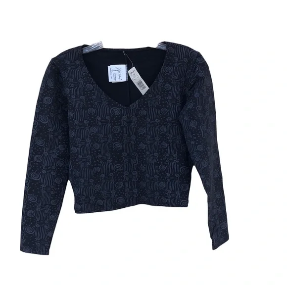 Gilda Marx Breathable’s Bodywear, V Neck, Long Sleeve, Grey and Black Print Top. - Picture 5 of 9